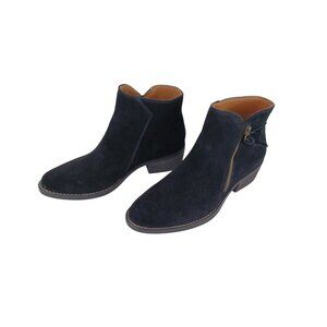 Booties Block Heel Side Zip Black Womens Size 7 White Mountain Suede Oval Toe